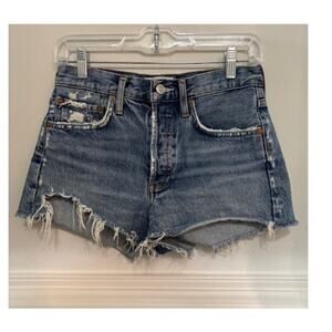 Agolde parker denim jean shorts distressed micro button fly womens womens sz 24